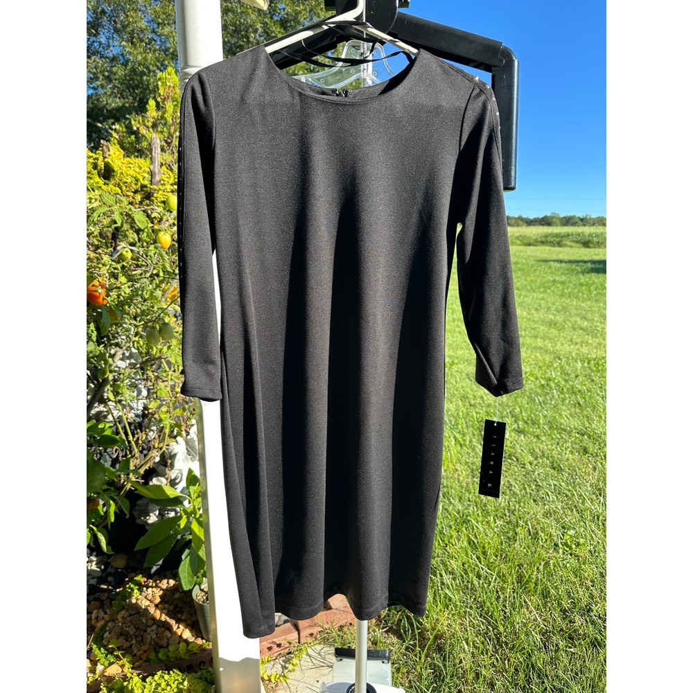 Tiana B Black Studded Sleeve Sheath Dress Crew Neck Long Sleeve Stretch NWT